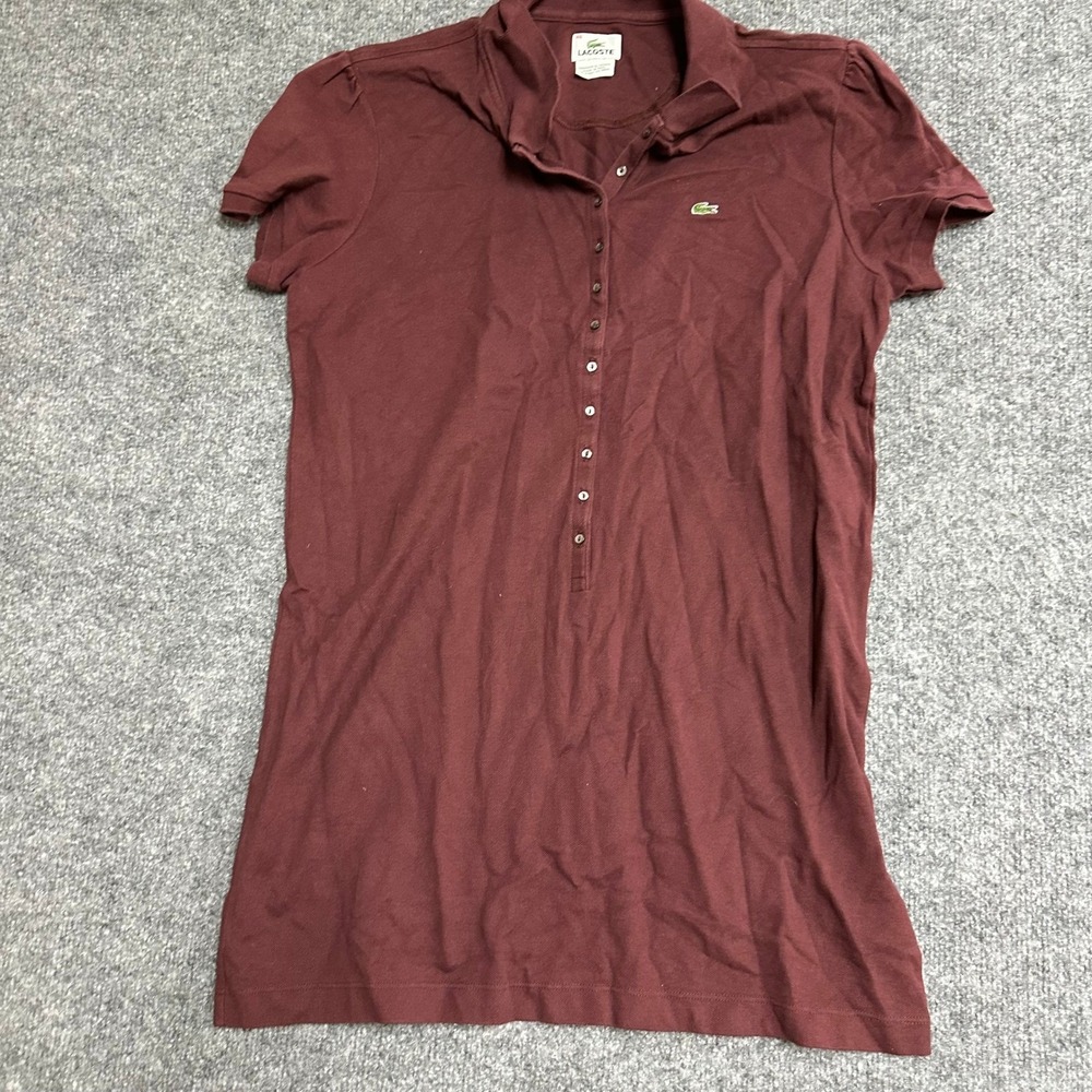 Lacoste Polo Womens Size 40 Burgundy Stretch Pique Short Sleeve Slim Fit Shirt